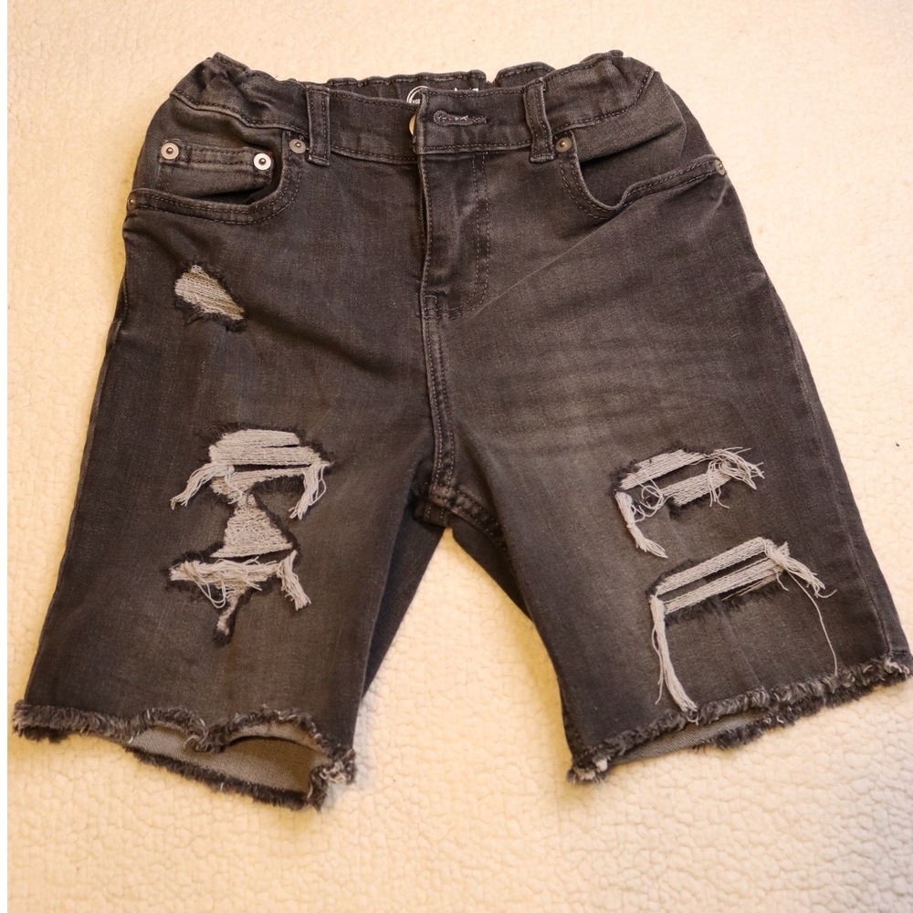 Wonder Nation Boys Black Distressed Denim Shorts Straight Fit Size 10 Adjustable